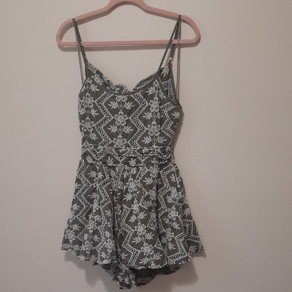 Olia Green and White Floral Romper